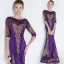 Scintillantes Grape Robe De Soirée 2018 Trompette / Sirène Glitter Paillettes Brodé Encolure Dégagée 1/2 Manches Longue Robe De Ceremonie