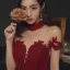 Fabulous Burgundy Prom Dresses 2021 A-Line / Princess High Neck Beading Crystal Lace Flower Short Sleeve Backless Floor-Length / Long Formal Dresses