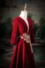 Vintage / Retro Red Beading Lace Flower Velvet Prom Dresses 2025 A-Line / Princess V-Neck Long Sleeve Backless Floor-Length / Long Prom Formal Dresses