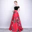 Chic / Beautiful Red Evening Dresses  2018 A-Line / Princess Metal Sash Printing Off-The-Shoulder Backless Sleeveless Floor-Length / Long Formal Dresses