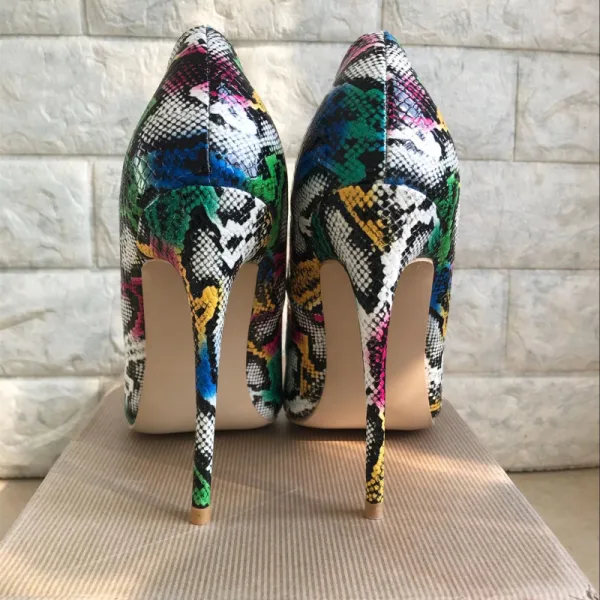 Amazing Unique Multi Colors Street Wear Pumps 2019 Leather Snakeskin Print 12 cm Heels