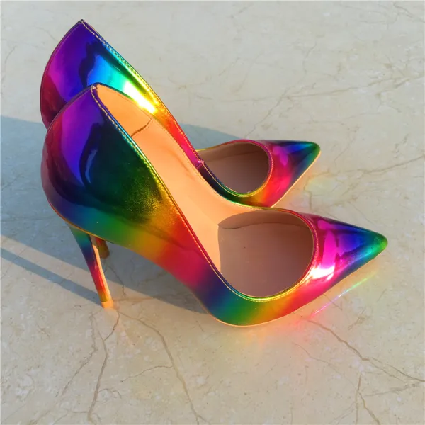 Chic / Beautiful Rainbow Rave Club Pumps 2019 Multi-Colors Leather 10 cm Stiletto Heels Pointed Toe Pumps