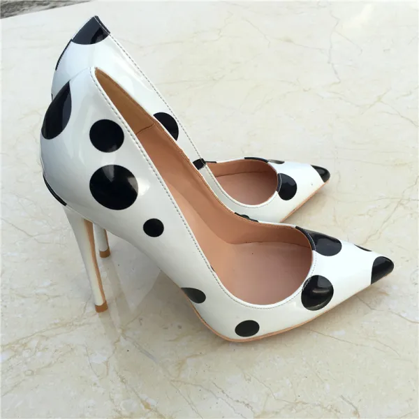 Chic / Belle Blanche Rendez-vous Escarpins 2019 Noire Tachetée Cuir 12 cm Talons Aiguilles À Bout Pointu Escarpins