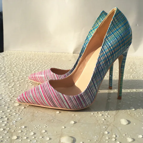Modern / Fashion Multi-Colors Dating Pumps 2019 Leather 12 cm Thick Heels Pointed Toe Pumps