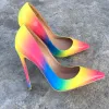 Chic / Beautiful Rainbow Dating Pumps 2019 Leather Multi-Colors 10 cm Stiletto Heels Pointed Toe Pumps