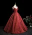 Unusual Burgundy Flower Printing Prom Dresses 2025 Ball Gown Spaghetti Straps Sleeveless Backless Floor-Length / Long Formal Dresses