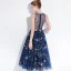 Scintillantes Bleu Marine de retour Robe De Soirée 2018 Princesse Thé Longueur Glitter Étoile Encolure Dégagée Transparentes Sans Manches Robe De Ceremonie