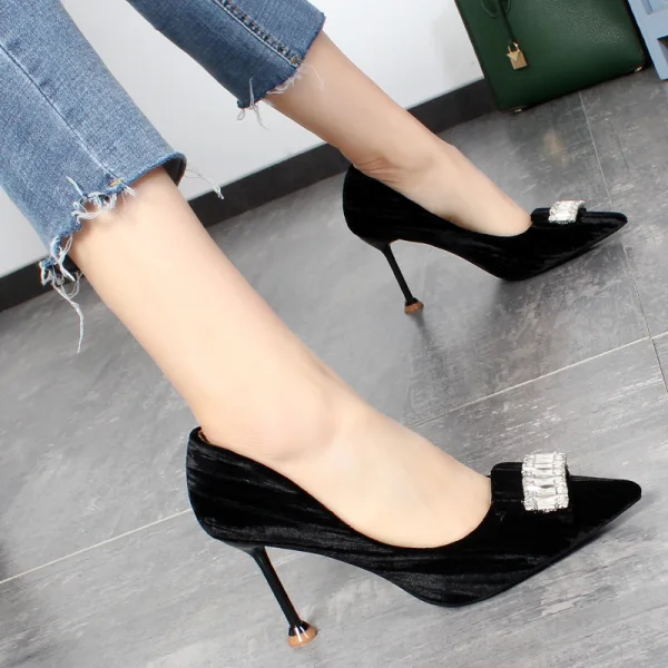 Schöne Dunkelgrün Freizeit Wildleder Pumps 2019 Strass 8 cm Stilettos Spitzschuh Pumps