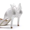 Élégant Blanche Chaussure De Mariée 2019 Cuir Satin Noeud 8 cm Talons Aiguilles À Bout Pointu Mariage Escarpins
