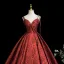 Unusual Burgundy Flower Printing Prom Dresses 2025 Ball Gown Spaghetti Straps Sleeveless Backless Floor-Length / Long Formal Dresses