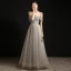 Charming Grey Pearl Prom Dresses 2021 A-Line / Princess Off-The-Shoulder Sleeveless Backless Floor-Length / Long Formal Dresses