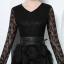 Elegant Black Evening Dresses  2019 A-Line / Princess V-Neck Lace Tassel Bow Long Sleeve Knee-Length Formal Dresses