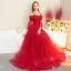 Chic / Belle Rouge Robe De Soirée 2019 Princesse Bretelles Spaghetti Noeud Dos Nu 3/4 Manches Longue Robe De Ceremonie