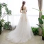 Abordable Ivoire Robe De Mariée 2019 Princesse V-Cou Paillettes En Dentelle Fleur Manches Courtes Dos Nu Train De Balayage