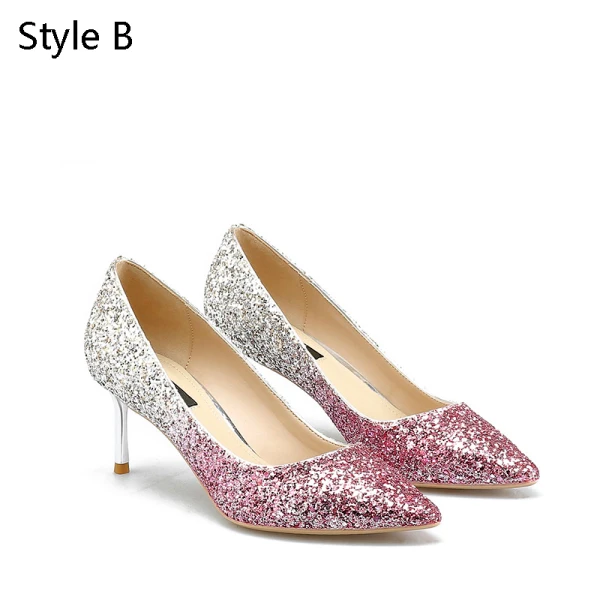 Sparkly Silver Evening Party Pumps 2019 Leather Sequins 6 cm Stiletto Heels Pointed Toe Pumps