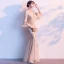 Charming Champagne Evening Dresses  2019 Trumpet / Mermaid V-Neck Sequins Bell sleeves Backless Floor-Length / Long Formal Dresses