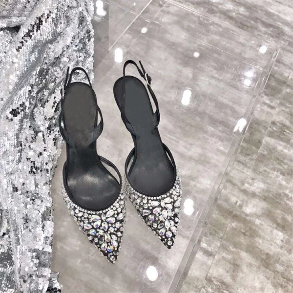 Fine Svart Aften Damesko 2019 Lær Beading Krystall Rhinestone 10 cm Stiletthæler Spisse Høyhælte