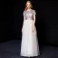Chic / Belle Blanche Robe De Soirée 2019 Princesse Encolure Dégagée Paillettes Manches Courtes Longue Robe De Ceremonie
