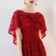 Chic / Belle Bordeaux Robe De Soirée 2018 Empire En Dentelle Fleur Perlage Encolure Dégagée Manches Courtes Longue Robe De Ceremonie