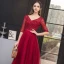 Chic / Beautiful Burgundy Evening Dresses  2019 A-Line / Princess V-Neck Lace Sequins 1/2 Sleeves Backless Floor-Length / Long Formal Dresses