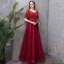 Charming Burgundy Evening Dresses  2019 A-Line / Princess Scoop Neck Sequins Short Sleeve Backless Floor-Length / Long Formal Dresses
