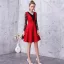 Chic / Beautiful Black Burgundy Homecoming Graduation Dresses 2019 A-Line / Princess V-Neck Lace Flower 3/4 Sleeve Knee-Length Formal Dresses