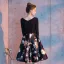 Chic / Beautiful Black Party Dresses 2019 A-Line / Princess V-Neck Bow Printing 3/4 Sleeve Backless Short Formal Dresses