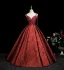Unusual Burgundy Flower Printing Prom Dresses 2025 Ball Gown Spaghetti Straps Sleeveless Backless Floor-Length / Long Formal Dresses