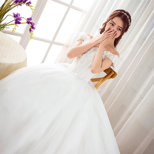 Chic / Beautiful Red Wedding Dresses 2019 A-Line / Princess Off-The-Shoulder Pearl Rhinestone Appliques Lace Flower Short Sleeve Backless Cathedral Train