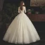 Élégant Champagne Robe De Mariée 2019 Princesse V-Cou Perlage En Dentelle Paillettes 3/4 Manches Dos Nu Longue