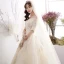 Charming Champagne Wedding Dresses 2019 A-Line / Princess Off-The-Shoulder Sequins Pearl Lace Flower Short Sleeve Cathedral Train