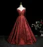 Unusual Burgundy Flower Printing Prom Dresses 2025 Ball Gown Spaghetti Straps Sleeveless Backless Floor-Length / Long Formal Dresses