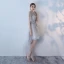 Elegant Grey A-Line / Princess Cocktail Dresses 2018 Lace Flower Scoop Neck Sleeveless Asymmetrical Formal Dresses