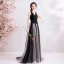 Chic / Beautiful Black Evening Dresses  2019 A-Line / Princess V-Neck Lace Flower Buttons Sleeveless Floor-Length / Long Formal Dresses