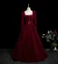 Demure Burgundy Rhinestone Sequins Velvet Prom Dresses 2025 Ball Gown Square Neckline Long Sleeve Backless Floor-Length / Long Formal Dresses