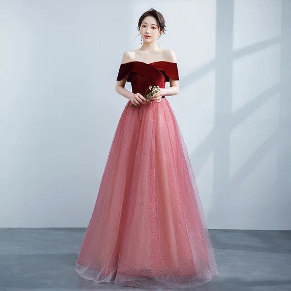 Modest / Simple Navy Blue Prom Dresses 2021 A-Line / Princess Suede Off-The-Shoulder Glitter Short Sleeve Backless Floor-Length / Long Formal Dresses