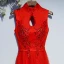 Chic / Belle Rouge Robe De Ceremonie Robe De Soirée 2017 En Dentelle Fleur Paillettes Dos Nu Col Haut Sans Manches Longue Princesse