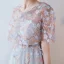 Élégant Été Bleu Robe De Soirée 2018 Princesse Appliques Paillettes Encolure Dégagée Manches Courtes Longue Robe De Ceremonie