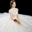 Chic / Belle Ivoire Robe De Mariée 2019 Princesse Col Haut Perlage Paillettes Appliques En Dentelle Fleur Manches Courtes Dos Nu Longue