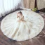 Luxury / Gorgeous Champagne Wedding Dresses 2019 A-Line / Princess Scoop Neck Handmade  Beading Pearl Sequins Rhinestone Lace Flower Short Sleeve Backless Cathedral Train