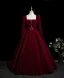 Demure Burgundy Rhinestone Sequins Velvet Prom Dresses 2025 Ball Gown Square Neckline Long Sleeve Backless Floor-Length / Long Formal Dresses