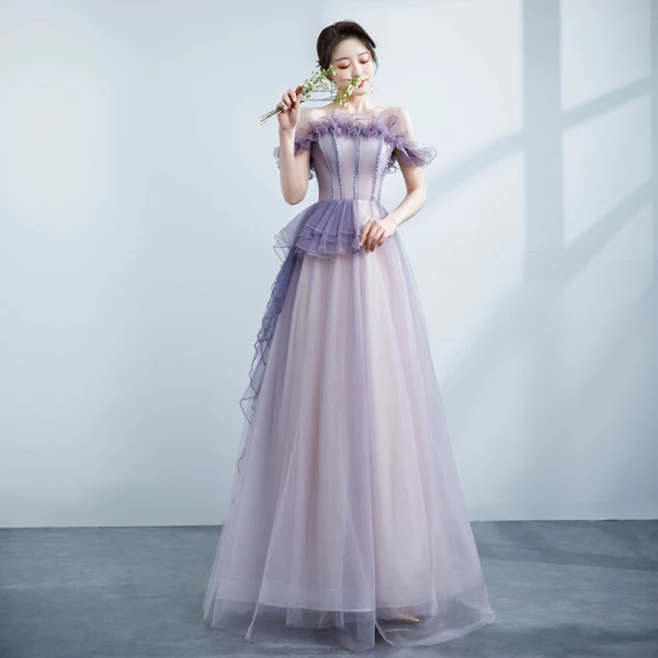 Edles Champagner Ballkleider 2021 A Linie Rüschen Off Shoulder Perlenstickerei Strass Ärmellos Rückenfreies Lange Festliche Kleider