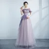 Elegante Champán Vestidos de gala 2021 A-Line / Princess Ruffle Fuera Del Hombro Rebordear Rhinestone Sin Mangas Sin Espalda Largos Vestidos Formales
