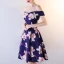 Chic / Beautiful Royal Blue Party Dresses 2018 A-Line / Princess Printing Off-The-Shoulder Backless Sleeveless Knee-Length Formal Dresses