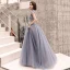 Elegant Pool Blue Evening Dresses  2019 A-Line / Princess High Neck Sequins Lace Flower Short Sleeve Backless Floor-Length / Long Formal Dresses