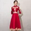 Chinese style Burgundy Evening Dresses  2019 A-Line / Princess High Neck Sequins Lace Flower 1/2 Sleeves Tea-length Formal Dresses