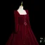 Demure Burgundy Rhinestone Sequins Velvet Prom Dresses 2025 Ball Gown Square Neckline Long Sleeve Backless Floor-Length / Long Formal Dresses