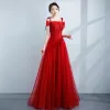 Chic / Beautiful Sky Blue Prom Dresses 2021 A-Line / Princess Spaghetti Straps Beading Bow Sleeveless Backless Floor-Length / Long Formal Dresses