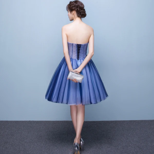 Sexy Meeresblau Cocktailkleider 2019 A Linie Bandeau Perlenstickerei Pailletten Kristall Spitze Blumen Ärmellos Rückenfreies Kurze Festliche Kleider