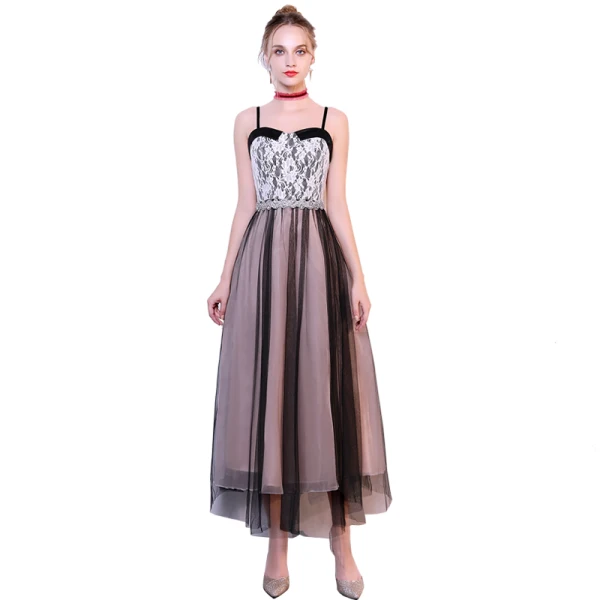 Flotte Sorte Homecoming Graduation Kjoler 2019 Prinsesse Spaghetti Straps Sløjfe Med Blonder Blomsten Ærmeløs Halterneck Ankel Længde Kjoler